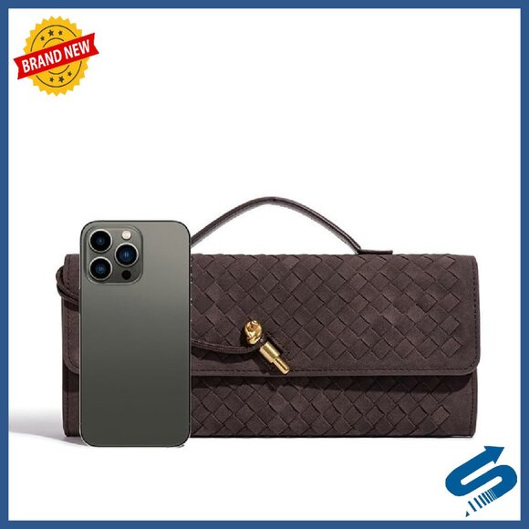 Suede Woven Evening Clutch Crossbody Bag with Metal Buckle